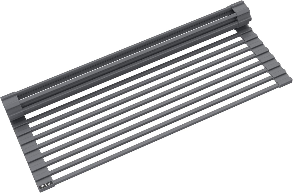 Kraus Multipurpose Workstation Sink Roll-Up Dish Drying Rack, Colander and Trivet in Dark Grey, KRM-11DG