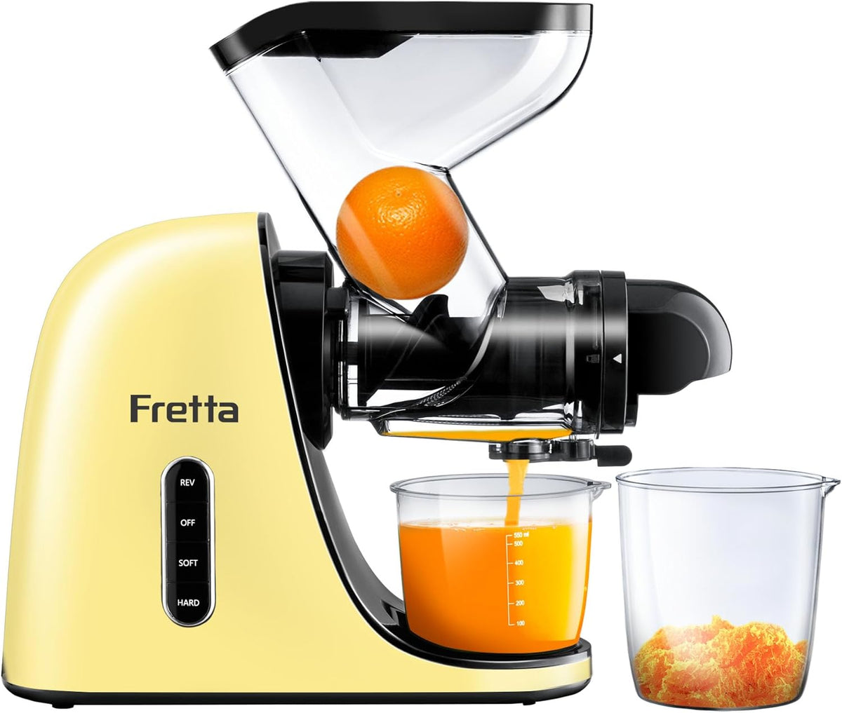 Slow Juicers, Cold Pressed Juicer Machine with 3-inch Large Feeding Chute,Masticating Juicer Machines Vegetable and Fruit,BPA Free, Powerfull 200w Motor(Yellow)