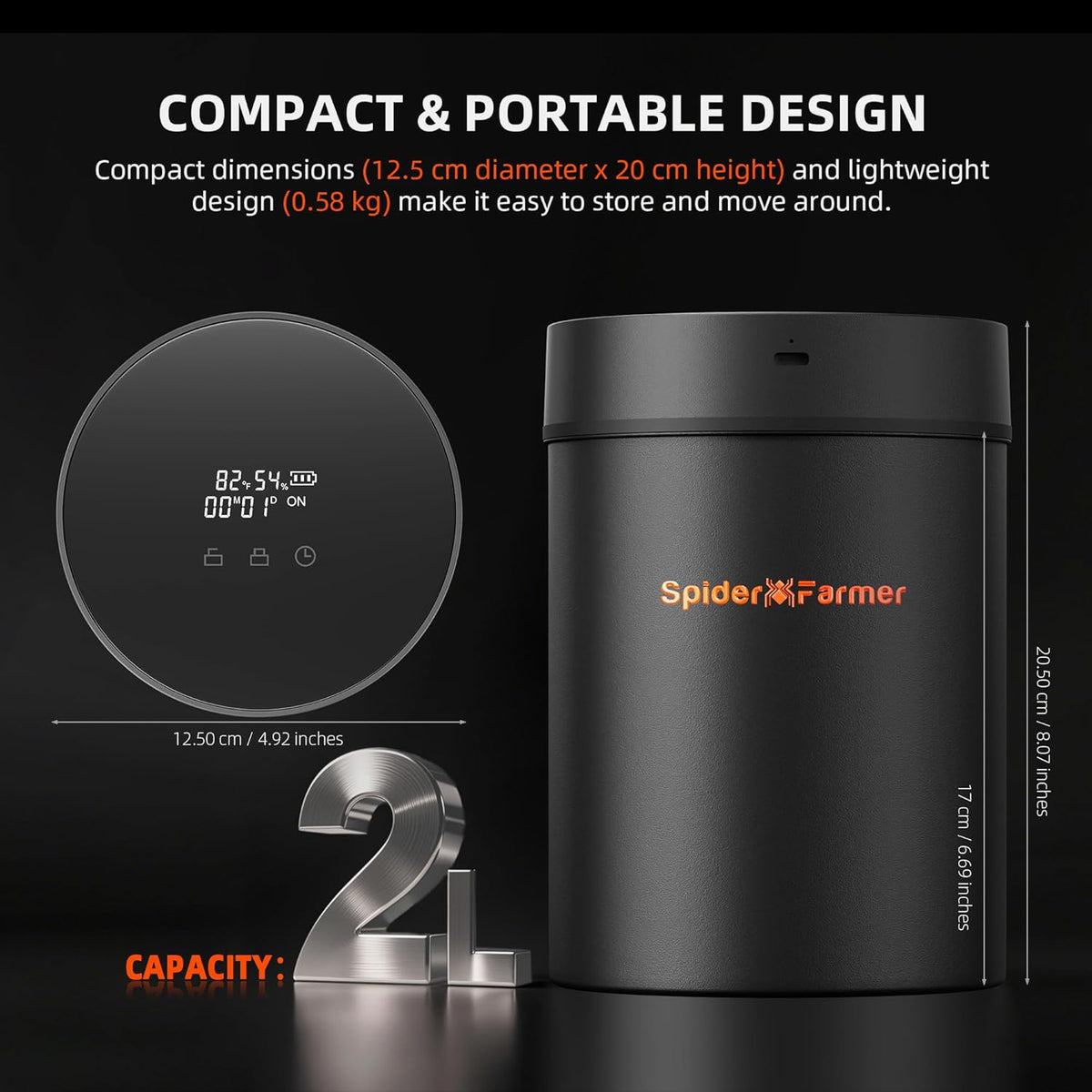 Spider Farmer New Auto-Cure Smart Jar, 2L Portable Vacuum Seal Container with 4 x 62% Humidity Packs, Curing Jar Airtight Storage for Herbs, Mushrooms, Coffee, Spices, Flowers