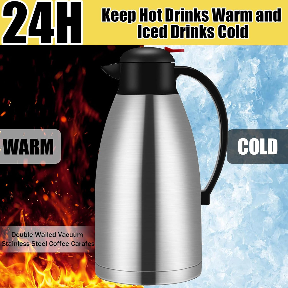 Nuogo 2 Pcs 102 oz Thermal Coffee Carafe Insulated Stainless Steel Carafe Double Walled Vacuum Coffee Thermal Pot with Brush for Home Office Use Keep 24 Hours Hot Water Tea(Silver)