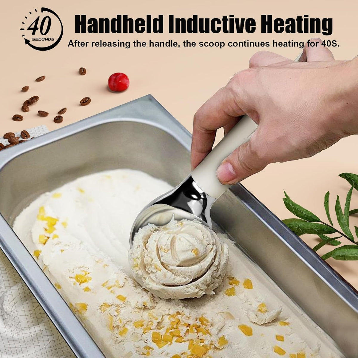 Heated Ice Cream Scoop – Electric Scooper for Hard Ice Cream and Desserts, Handheld Heating Up to 158°F, Rechargeable with LED Display, Easy to Clean, Ideal Summer Gift
