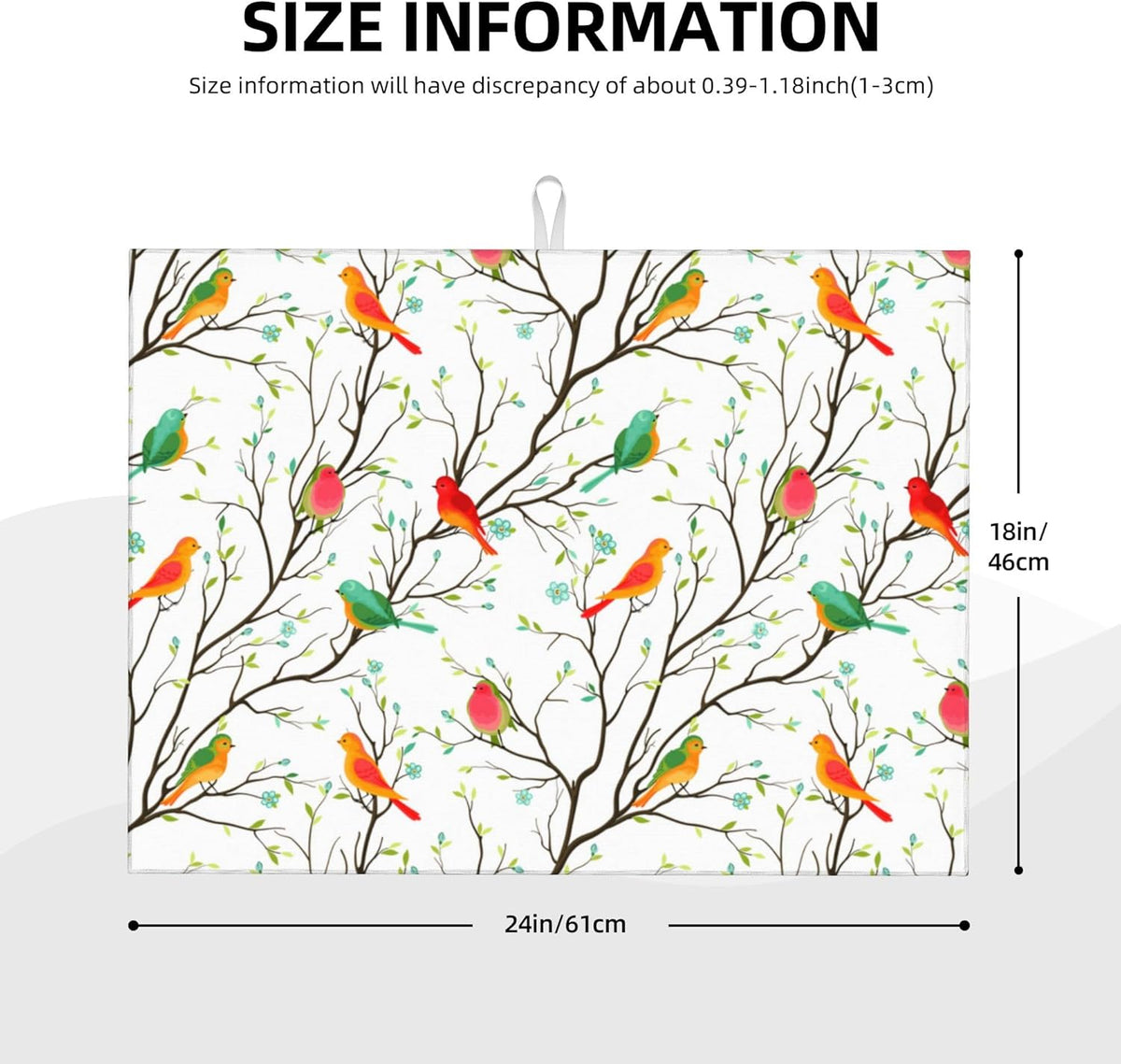 Cute Birds Kitchen Drying Mat Birds on Tree Microfiber Dish Drainer Mat for Kitchen Counter Absorbent Reusable Washable 18x24 Inch