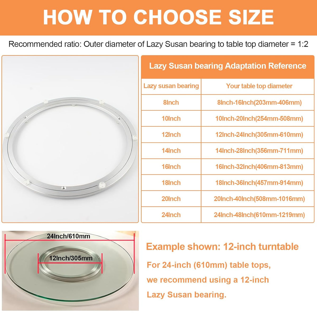 TamBee 20 Inch Lazy Susan Hardware Aluminum Bearing Metal Rotating Turntable Bearing Swivel Plate Hardware Lazy Susan Bearing Lazy Susan Parts Lazy Susan Mechanism Lazy Susan Kit Lazy Susan Base Only