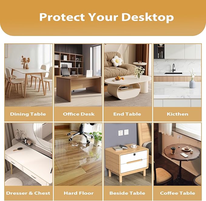 Clear Table Protector 36 x 60 Inch, 1.4mm Thick Waterproof PVC Plastic Table Cover, Durable Table Pad for Dining Room, Kitchen, Writing Desk, and Coffee Tables