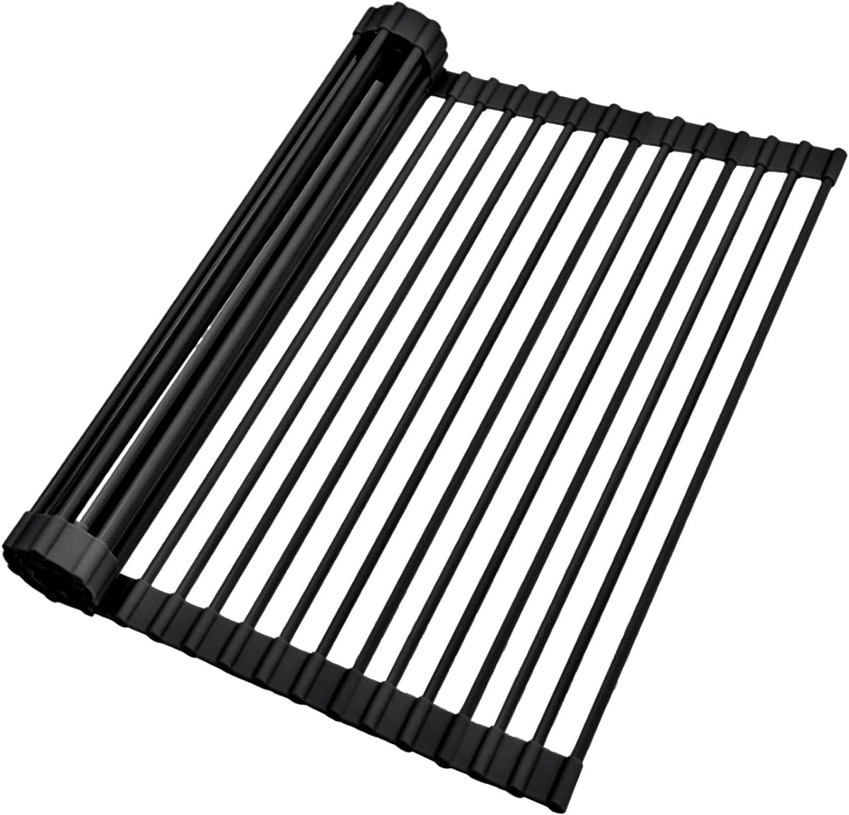 Ohuhu Over The Sink Dish Drainer Drying Rack, 17.6" W x 15.4" L Roll Up Dish Racks Kitchen Sink Organizer Silicone Wrapped Large in Sink Dish Drying Rack Foldable Rolling Drain Mats Anti-Slip