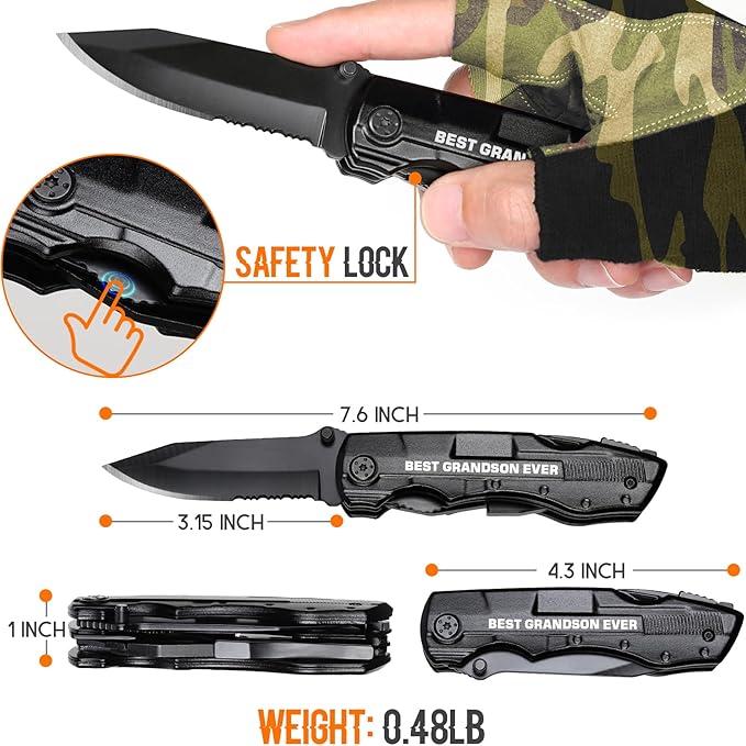Grandson Gifts from Grandma, Multitool Knife, Grandson Gifts, Grandsons Christmas Practical Gift, Gift for Camping, Hiking, Fishing, 20 in 1 Multitool