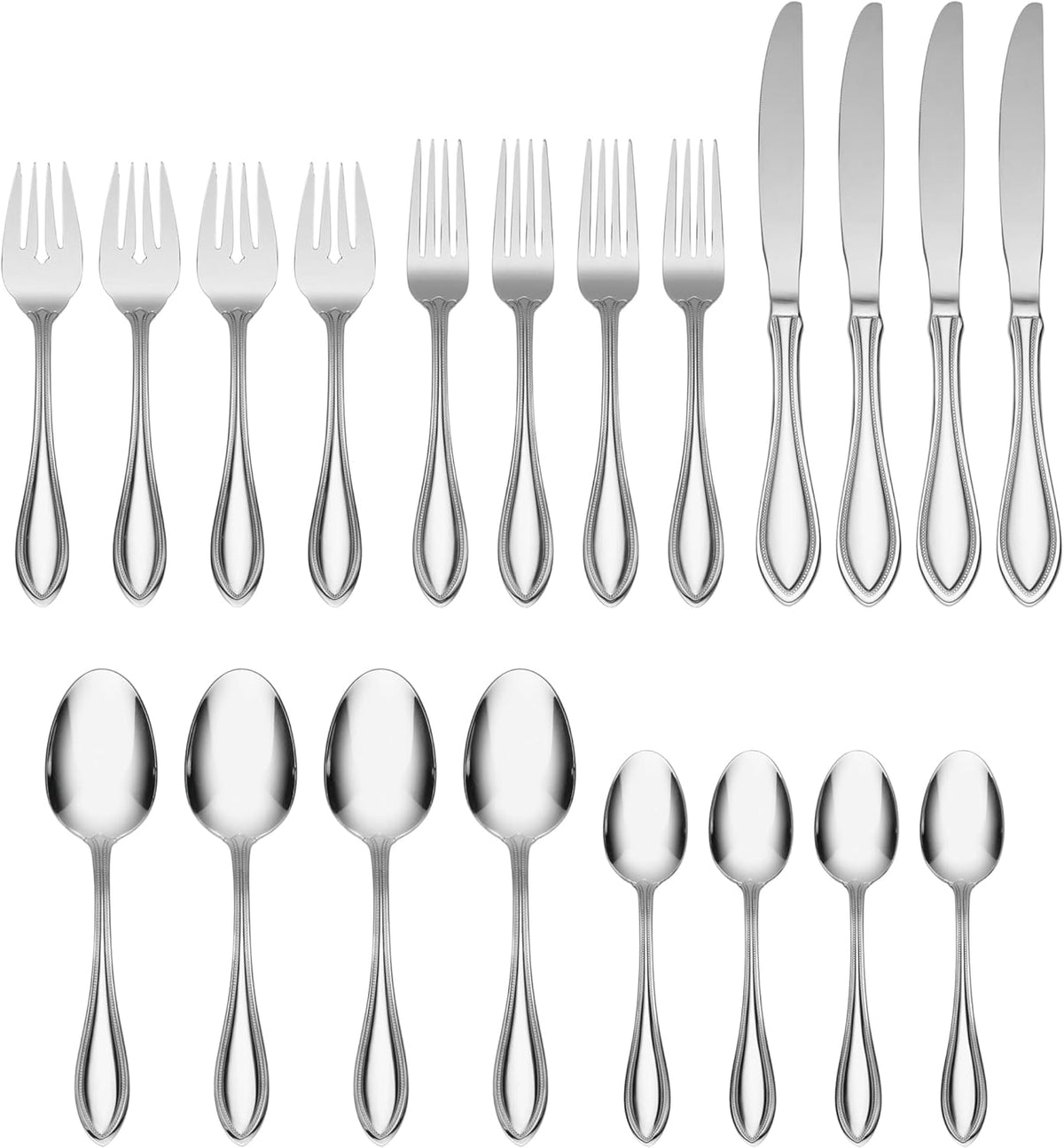 Oneida American Harmony 20 Piece Everyday Flatware, Service for 4, 18/0 Stainless Steel, Silverware Set, Dishwasher Safe, Silver