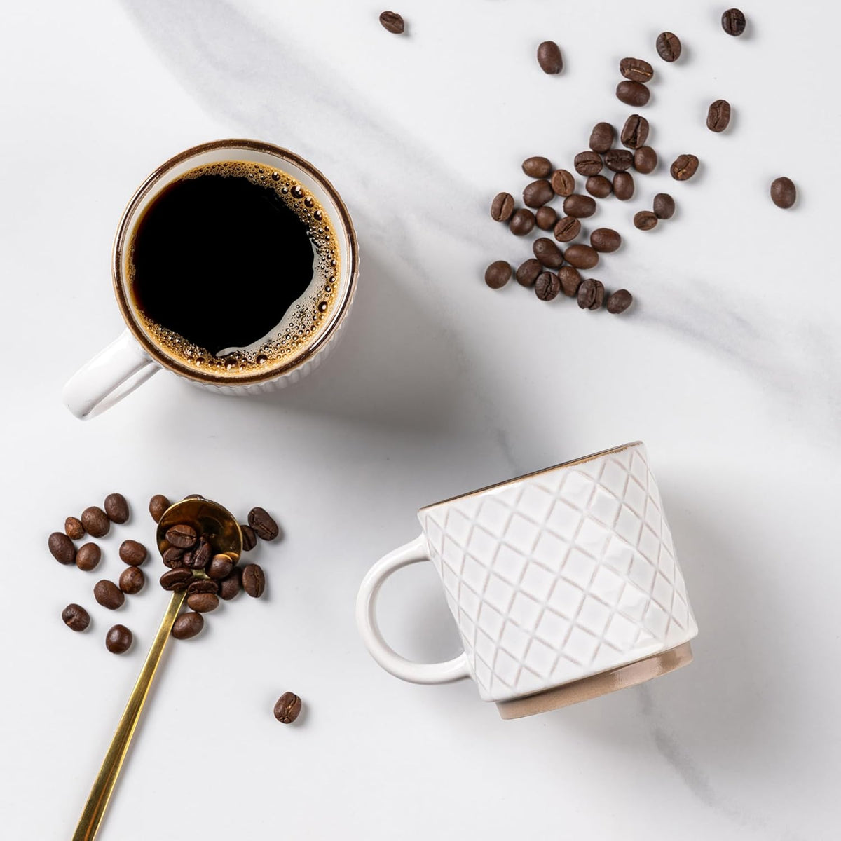 GBHOME 6OZ Stackable Coffee Mugs, Ceramic Coffee Mugs with Texture Patterns for Man,Woman,Dad,Mom, Modern Coffee Cups Set of 4 for Espresso/Cappuccino. Dishwasher&Microwave Safe
