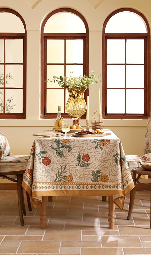 patdrea Designer French Vintage Extra Long Rectangular Tablecloth,Yellow Floral Pattern Anti-Wrinkle Table Cloth,Decor Cover for Kitchen Dining Parties,Christmas,Thanksgiving,67"x118"-Cornflowers