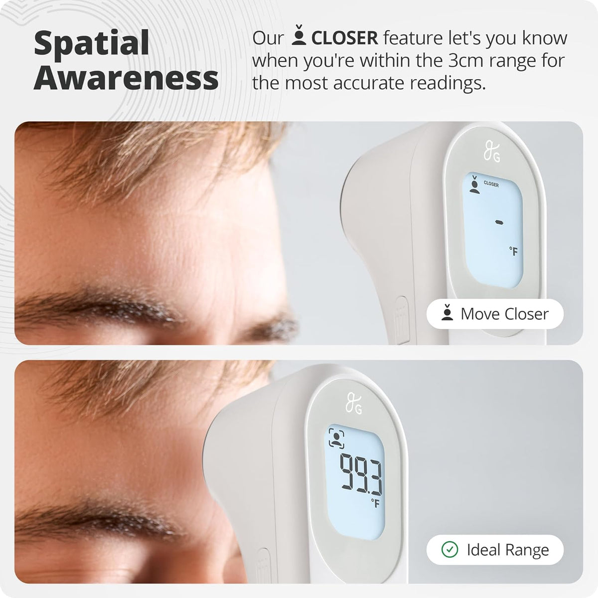 Greater Goods No-Touch Infrared Digital Thermometer for Adults, Kids, and Babies, Forehead Thermometer with Ergonomic Grip, Fever Alarm, White