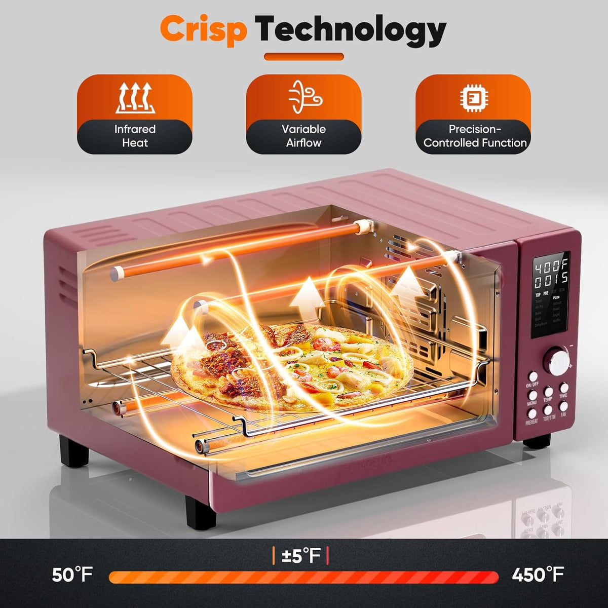Nuwave Bravo Pro Smart Air Fryer Toaster Oven Combo, 12-in-1 Functions with Quicker & Even Crisp Technology, 1800W, 50-450°F, PFAS-Free, 21QT, Cinnamon