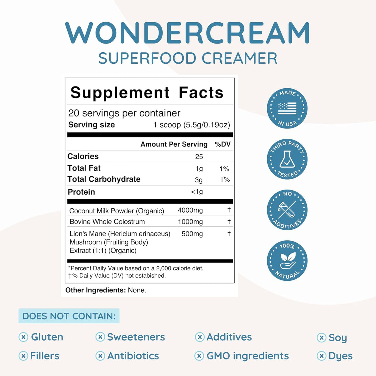 Bovine Colostrum Superfood Creamer Supplement Powder w/Organic Lions Mane Mushroom & Coconut Milk Powder MCTs | Functional Sugar Free Keto Coffee, Smoothie & Drink Mix Unsweetened