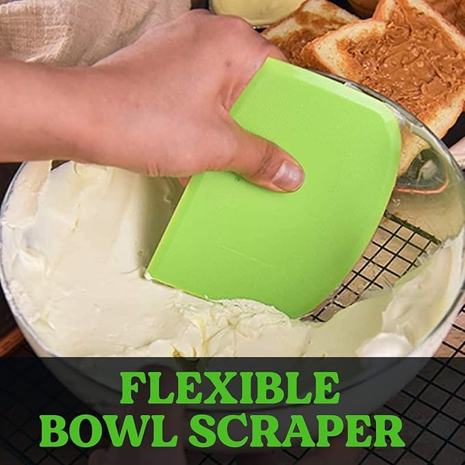 SURDOCA Dough Scraper Bench Scraper - 3P 11.8x7.3" Plastic Flexible Bowl Scraper, Sharp Edge & Angles Cake Scraper. Non-Slip Bakeware Decorating Tools Sculpting & Modeling Tools - Pink+Green+Pink