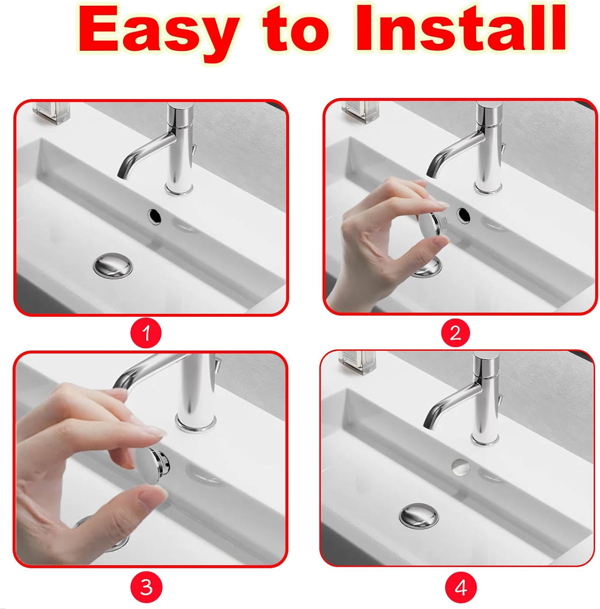 2 Pack Sink Basin Overflow Trim Ring,Solid Brass Bathroom Sink Trim Overflow Cover,Bathroom Kitchen Sink Trim Overfollow Cover Insert in Hole Round Caps(Silver)