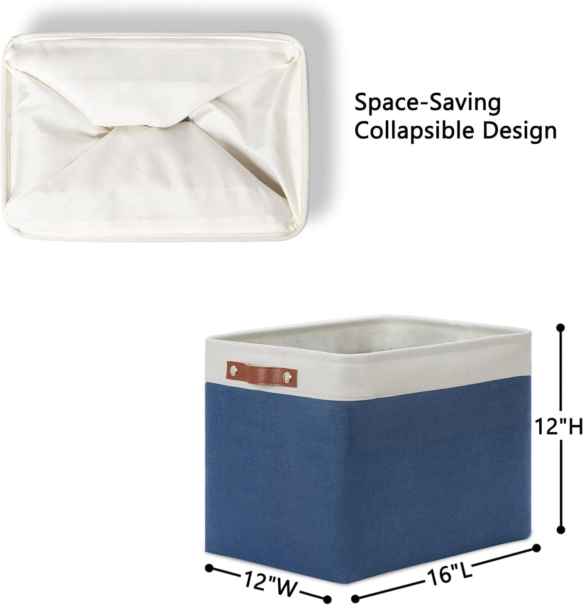 DULLEMELO Large Rectangular Baskets for Storage 16"x12"x12" [2 Pack] Collapsible Storage Baskets for Organizing Closet, Clothes, Toys (White & Blue)