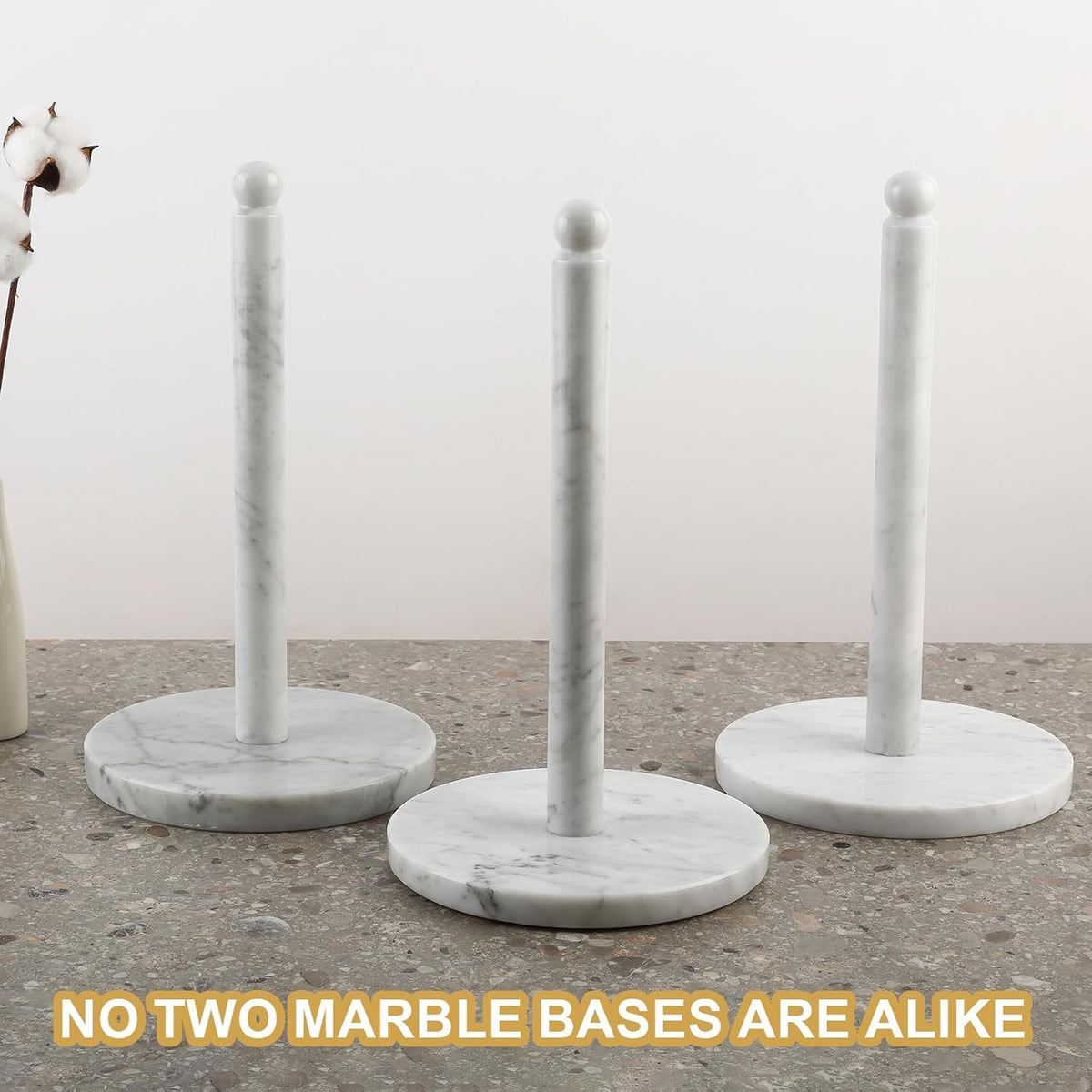 Koville Italian Marble Paper Towel Holder Countertop, Stone Rod Paper Towel Holder Stand for Kitchen Storage, for Standard or Jumbo-Sized Rolls(Bianco Carrara)