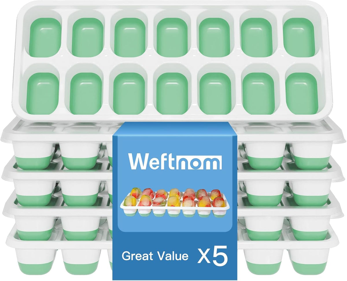 Ice Cube Trays for Freezer with Lids, 4 Pack Silicone & PP Easy-Release Ice Cube Tray, 14 Cubes Each (56 Total), Stackable, BPA Free, LFGB Certified Ice Molds for Drinks, Coffee, Baby Food, Cocktails