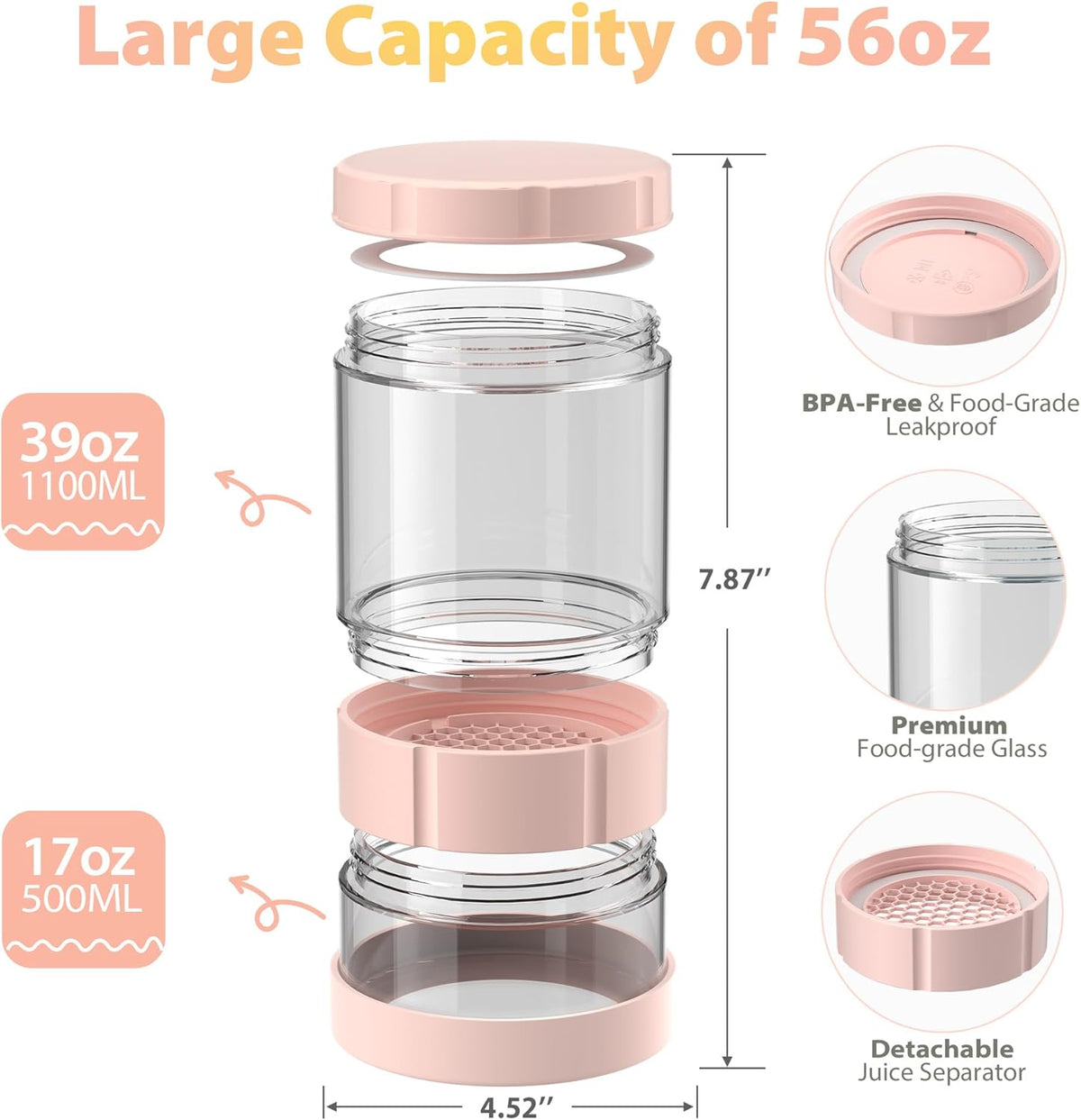 Glass Pickle Jar with Strainer Flip, 56oz Airtight Pickle Container, Leak-proof Juice Separator Pickle Flip Jar with Sealing Silicone Ring for Olive, Sliced Pickle and Jalapeno, Dishwasher Safe