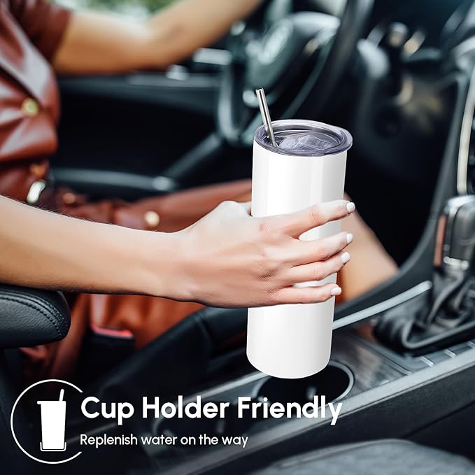 Volhoply 20 oz Skinny Sublimation Tumbler with Lid and Straw, Stainless Steel Straight Tumblers Cup, Vacuum Insulated Coffee Mug for Home, Office, Travel, DIY (Sublimation,1 Pack)