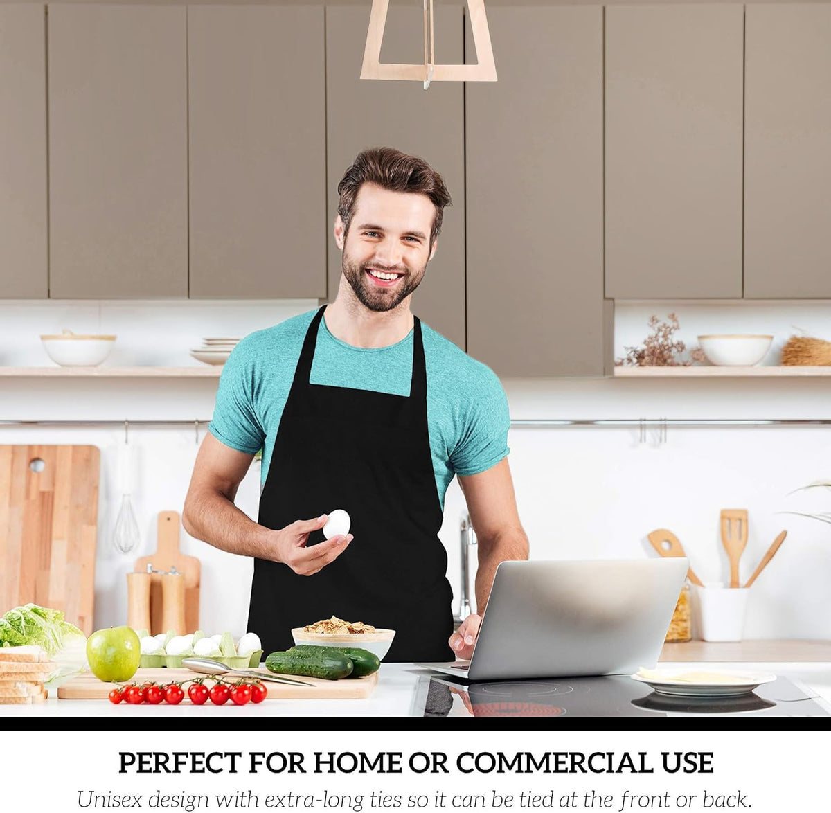 GREEN LIFESTYLE 12 Pack Professional Chef Apron – Grilling Aprons for Men, Waterproof Cooking Aprons for BBQ, Work or Restaurant Use, Kitchen Aprons for Women – Black, No Pockets