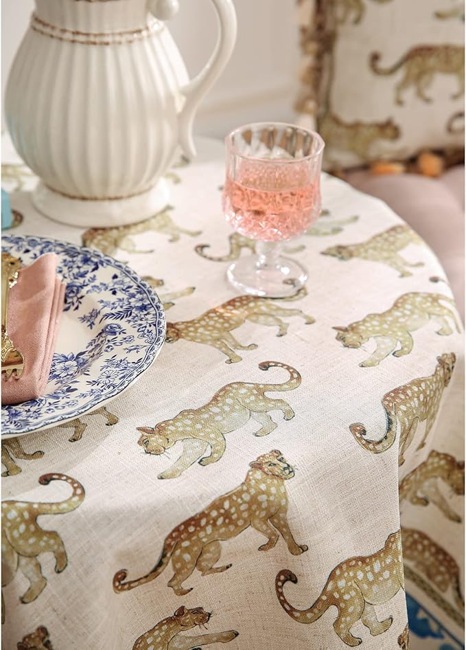 patdrea Designer Leopard Animal Linen Small Table Cloth for Square Table,Vintage Breathable Soft Tablecloth,Dacorative Cover for Kitchen Dining,Holiday,Christmas,Thanksgiving,55"x55"-from