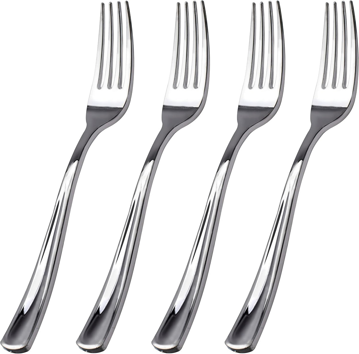 WDF 100 Piece Silver Plastic Forks - 7.4inch Silver Forks Disposable - Plastic Silverware for Dessert Cake - Heavy Duty Plastic Cutlery for Party or Daily Using