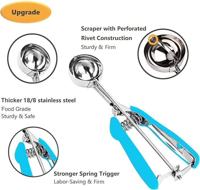 Extra Mini Cookie Scoop for Baking, 1 tsp / 5 ml Cookie Scooper, 18/8 Stainless Steel Cookie Scooper for Baking, Cookie Dough Scoop with Non-slip Grip (Blue)