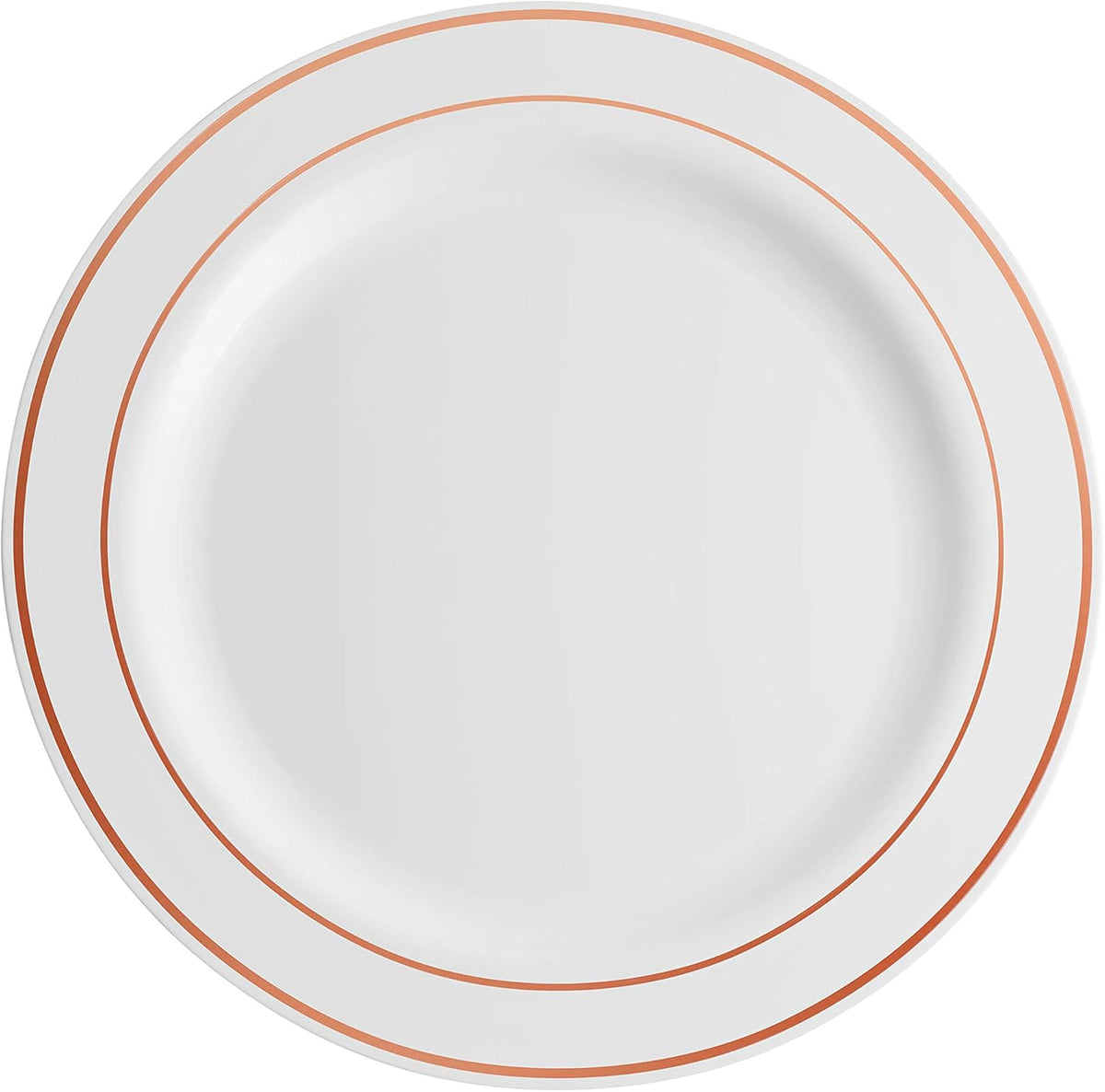 Munfix 100 Rose Gold Rim Plastic Plates Set, 50 Pcs 10 Inch Dinner and 50 Pcs 7 Inch Plastic Dessert Plates, Elegant Fancy Heavy Duty Disposable Plates for Party, Wedding, White Rose Gold Rim