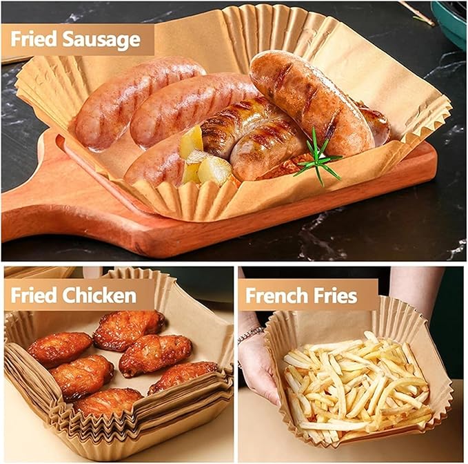 Large Air Fryer Disposable Paper Liners Nonstick 23cm Oven Airfryer Parchment Baking Paper ，Compatible For Ninja，Compatible For COSORI ，Grill Cooking Basket(20cm square,50PC)