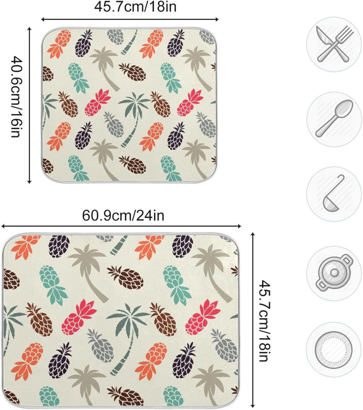Super Absorbent Dish Drying Mat, Microfiber Fast-Drying Dish Mat, 16" x 18", Kitchen Dish Drying Pad Coconut Palm Trees Pineapples…