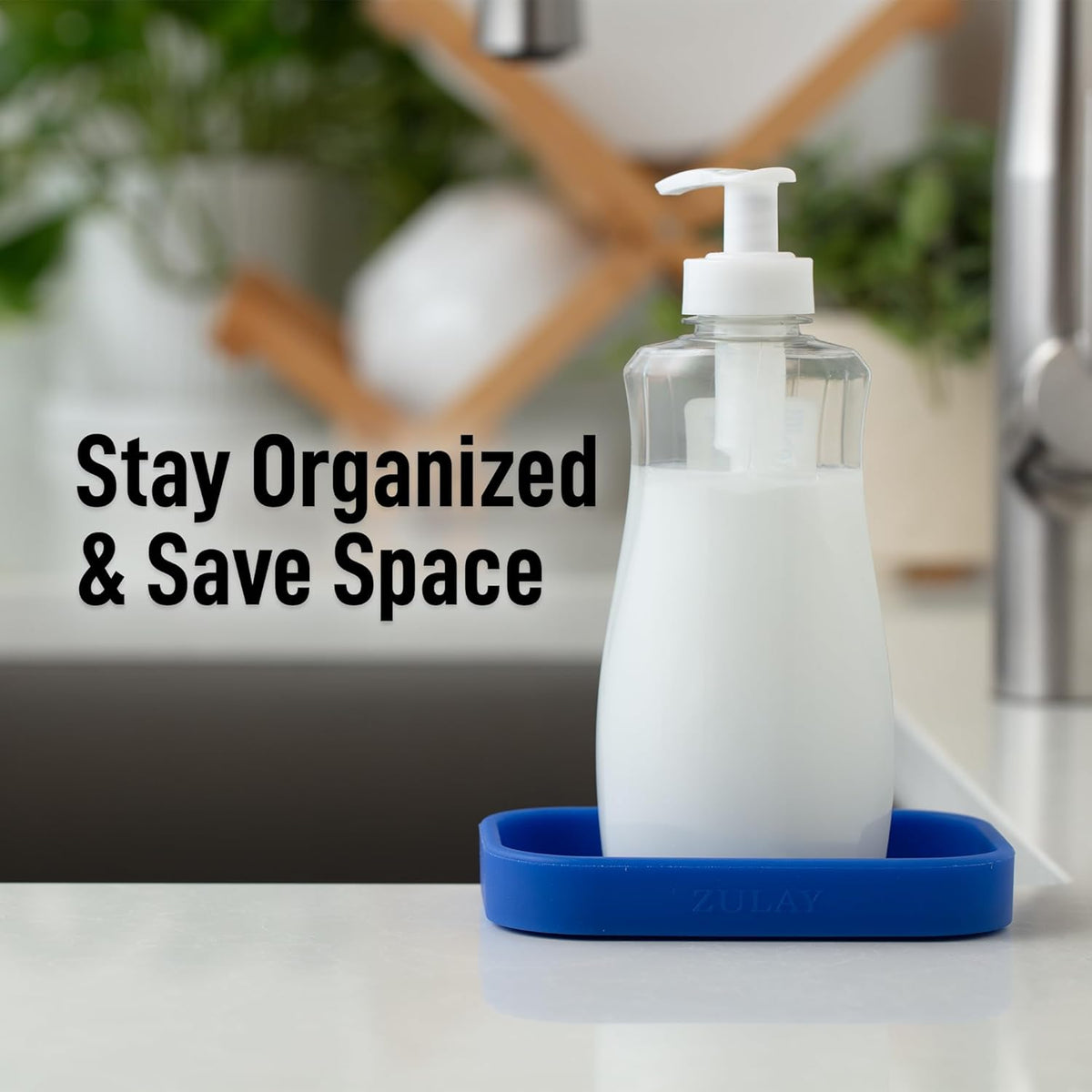 Zulay Kitchen Small Silicone Sponge Holder (4.9x3.3”) – Space-Saving Sink Organizer Tray for Sponge, Soap, Brush & More – Compact Non-Slip Dish for Kitchen & Bathroom (Turkish Sea)
