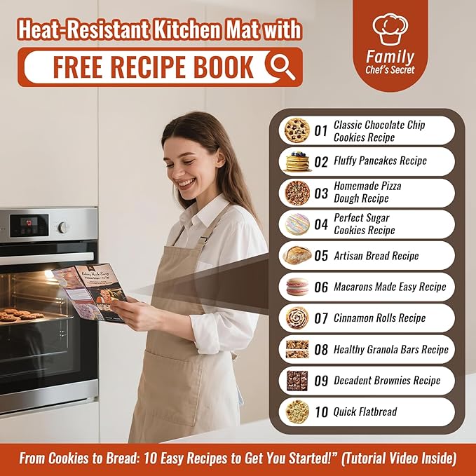 Non Stick Silicone Pastry Mat with 10 Quick Recipes，Silicone Mat for Dough Rolling Baking Sheet for Cookies, Pizza,Bread, Surdough,Fondant Mat for Kitchen Counter, Extra Large and Oven Safe