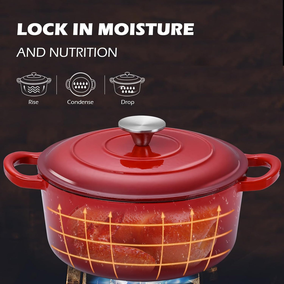 6 Quart Dutch Oven with Lid, Leonyo 6QT Enameled Cast Iron Dutch Oven for Sourdough Bread Baking, Heavy Duty Cookware for Braising, Stews, Roasting, Red