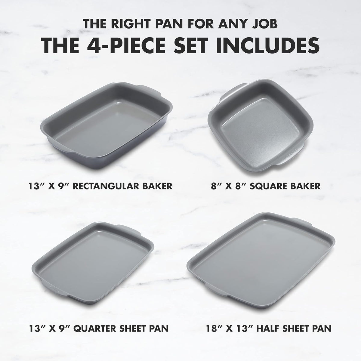 GreenPan Premiere Ovenware Healthy Ceramic Nonstick 4 Piece Bakeware Set, PFAS-Free, Rectangular, Square, Quarter, Half Sheet Baking Pans, Warp-Free, Oven Safe to 600F, Dishwasher Safe, Gray