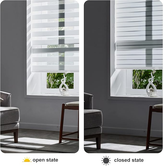 Persilux Cordless Zebra Blinds for Indoor Windows, Free-Stop Zebra Blinds Cordless, Light Filtering Sheer Shades Dual Layer for Day and Night, Zebra Roller Shades for Home (34.5" W X 47" H, Grey)
