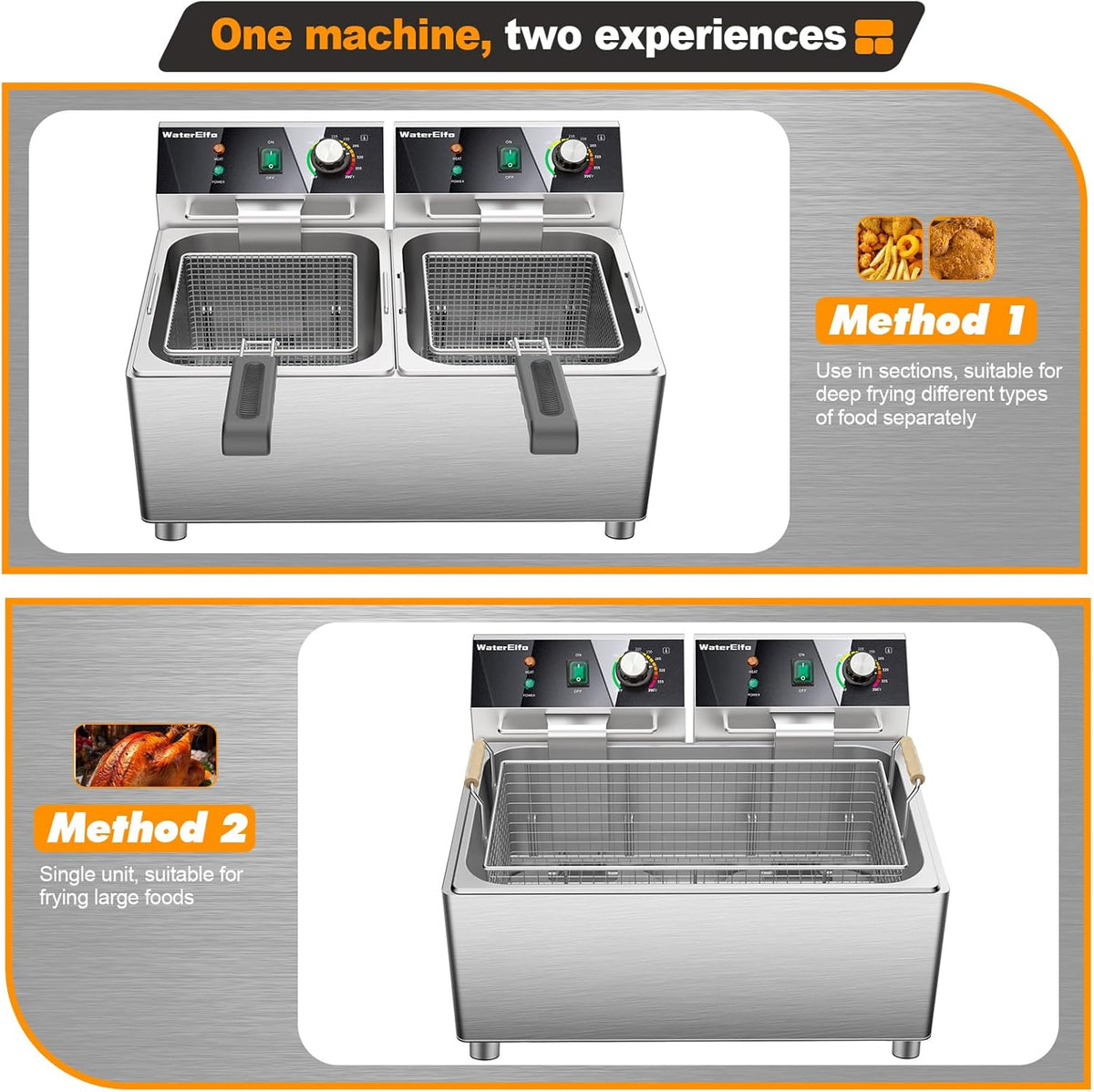 electric turkey fryer Commercial deep fryer with basket 3600W27.4QT with timer26L deepen deep fryer Variable twin cylinder 13.7QT*2 Rapid heating