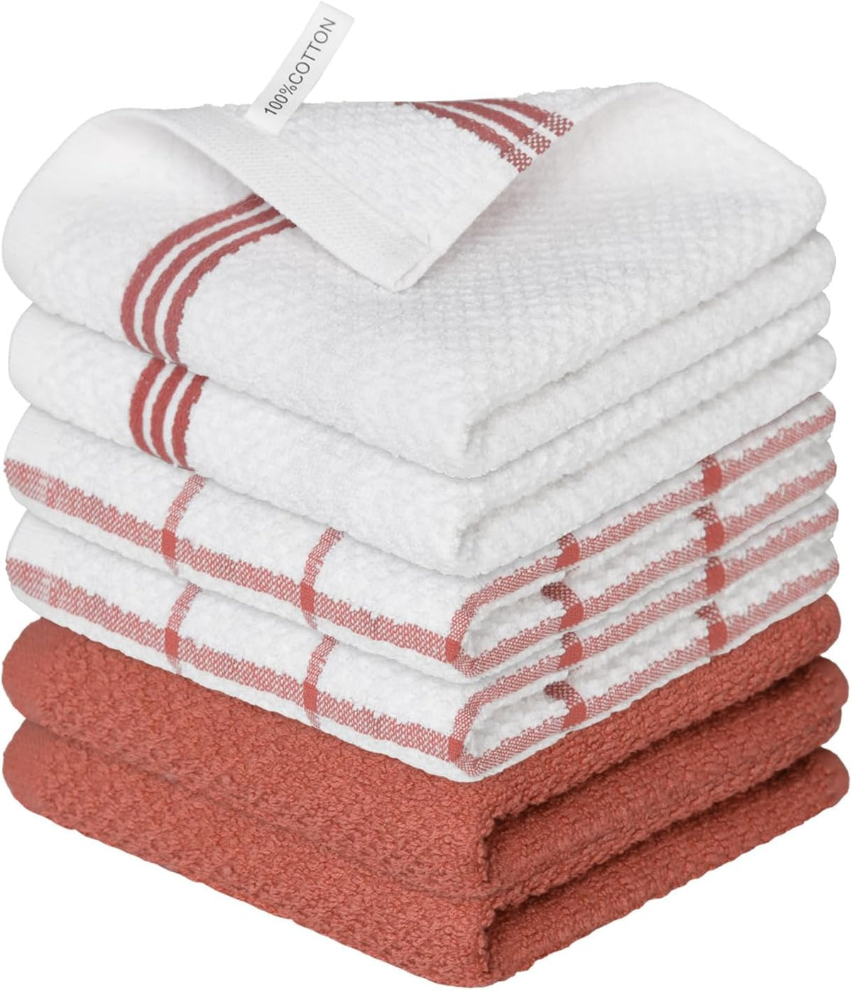 Artoid Mode Ring Spun Cotton Red Dishcloth Kitchen Towels, 12x12 Inch Ultra Soft Absorbent Quick Drying Household Cleaning Kitchen Rags Set of 6