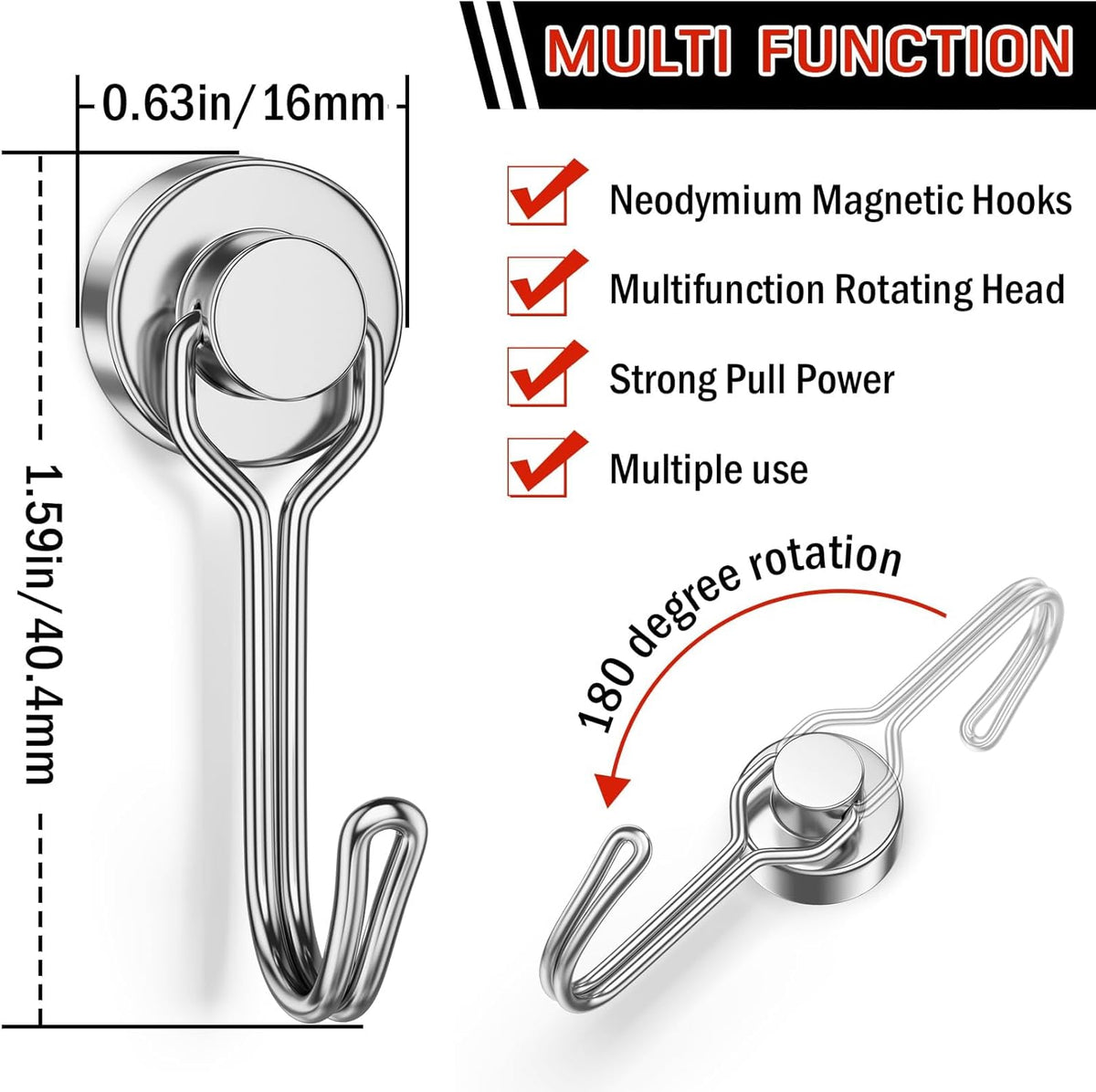 FINDMAG 50 Pack Magnetic Hooks, 30 LB+ Magnet Hooks for Refrigerator, Strong Neodymium Magnets with Hooks, Magnetic Hooks Heavy Duty for Cruise, Kitchen, Classroom, Beach Essentials, Silver