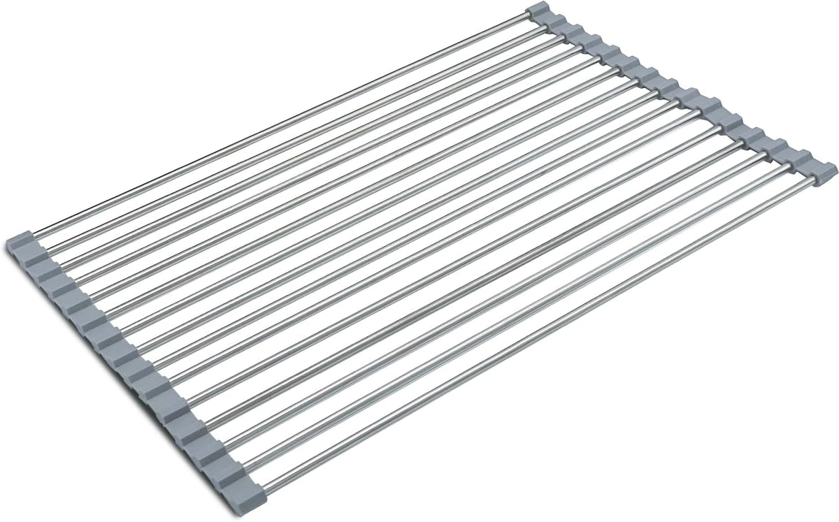Roll Up Dish Drying Rack, Stainless Kitchen Accessories, Foldable Dish Rack, Anti-Slip Design Sink Counter Storage, Over The Sink Dish Rack, Stainless Steel, (17.5" x 12") Gray