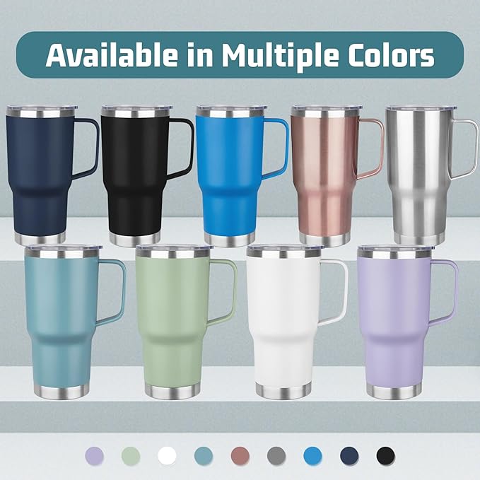 20 oz Tumbler with Handle Stainless Steel Insulated Coffee Mug Tumbler with Lid and Straw Double Wall Vacuum Insulated Coffee Mug Leak Proof Travel Mug Tumbler for Hot and Cold Drink (Green Tea,4pack)