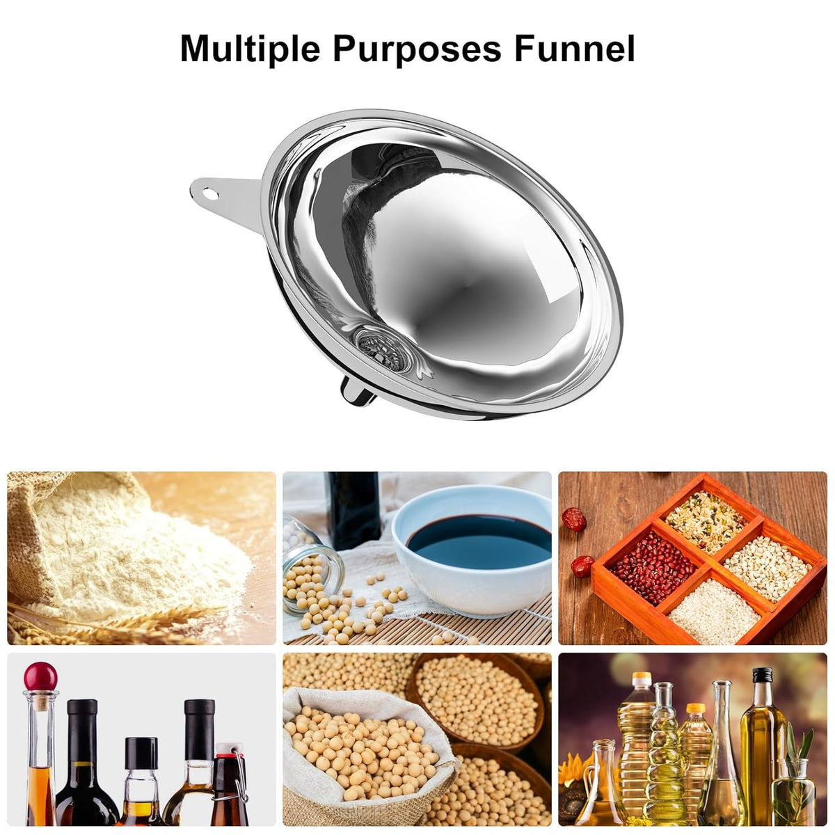 Stainless Steel Large Funnel (5.7 in. X 1 in. Mouth), Metal Funnel for Bottle Filling, Filling Funnel for Spices, Juices, Powders, Coffee Beans, Honey, Milk(without filter)