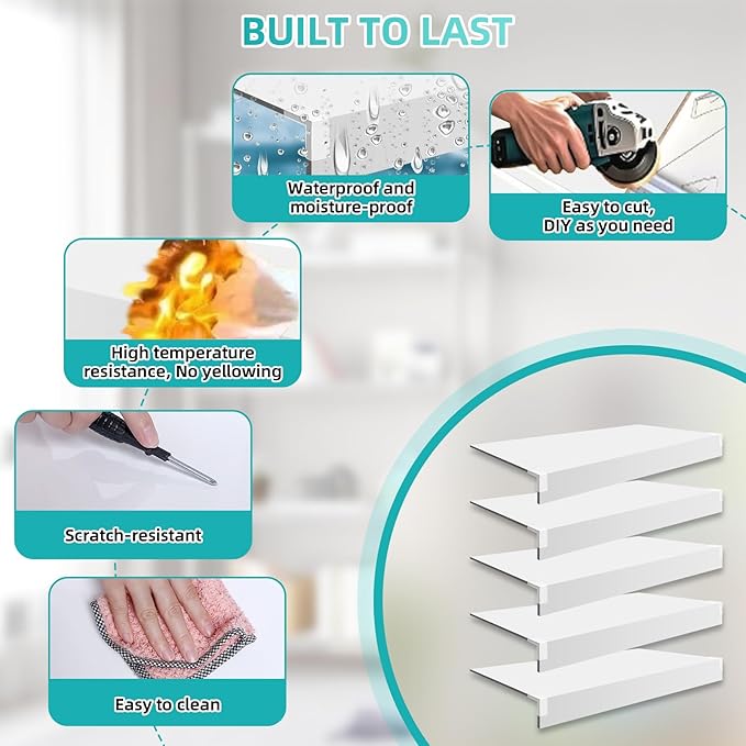 5 Pcs Wire Shelf Cover, 33X16X3 Inch Carbon Fiber Material Shelf Covers for Pantry Shelves(Not Wood), Waterproof Removable Closet Shelving Liner for Home Kitchen,Office Organization - White