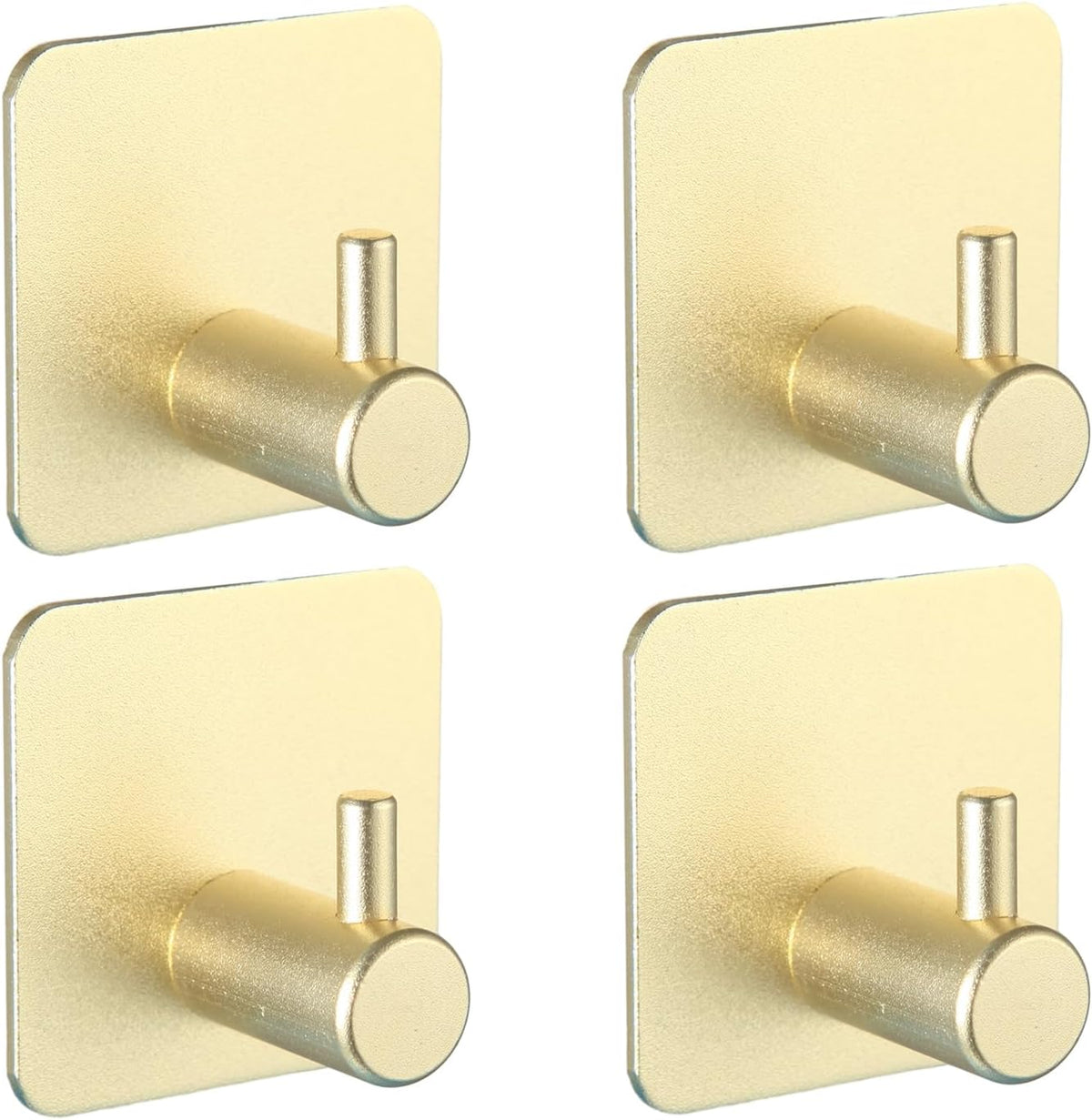 Aluminum Wall Hooks, No Drill Damage-Free Adhesive Hook, Product for Hanging Heavy Duty for Bathroom Kitchen Home (Single Square Gold Hook, 4)