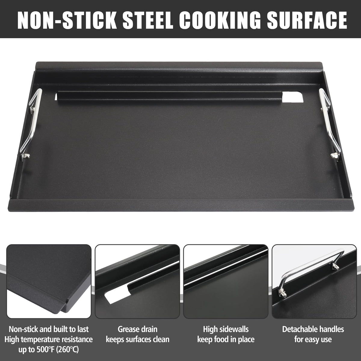 SafBbcue Full Size Griddle Inserts for Charbroil Tru Infrared 463276016 463439915 463242715 463255020 463242716 463257520 466242715 466242815 463255721 Grill, G533-0009-W1 Carbon Steel Flat Top Plate