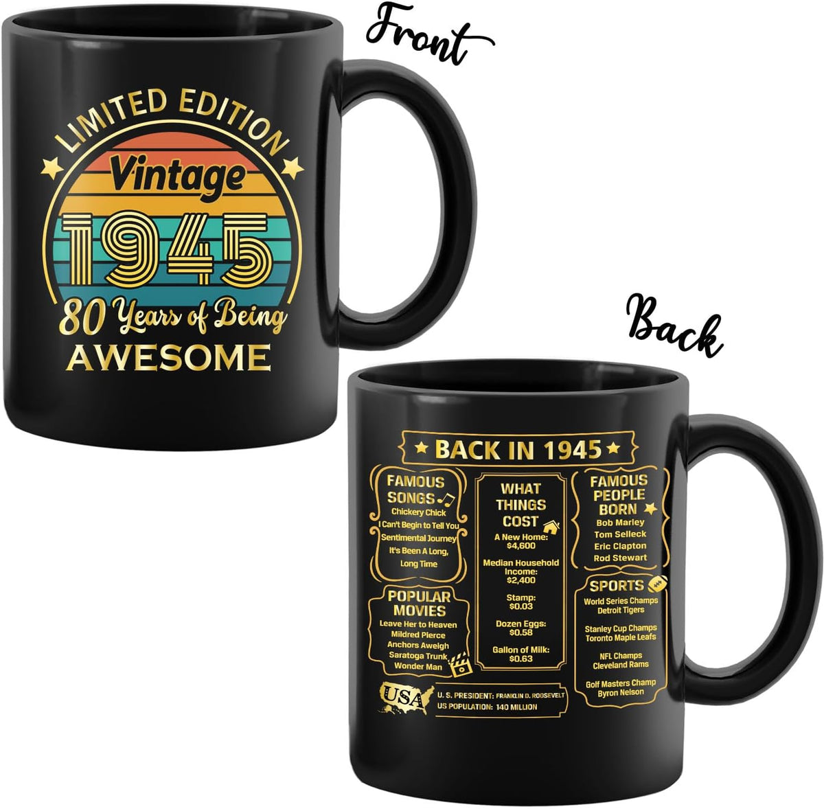 QUPT 80th Birthday Gifts for Women Men, 80th Birthday Gifts for Him, 1945 Birthday Gifts for Women Men, 80 Years Old Gifts, 1945 Birthday Gifts for Her Him, 80th Birthday Presents Coffee Mug