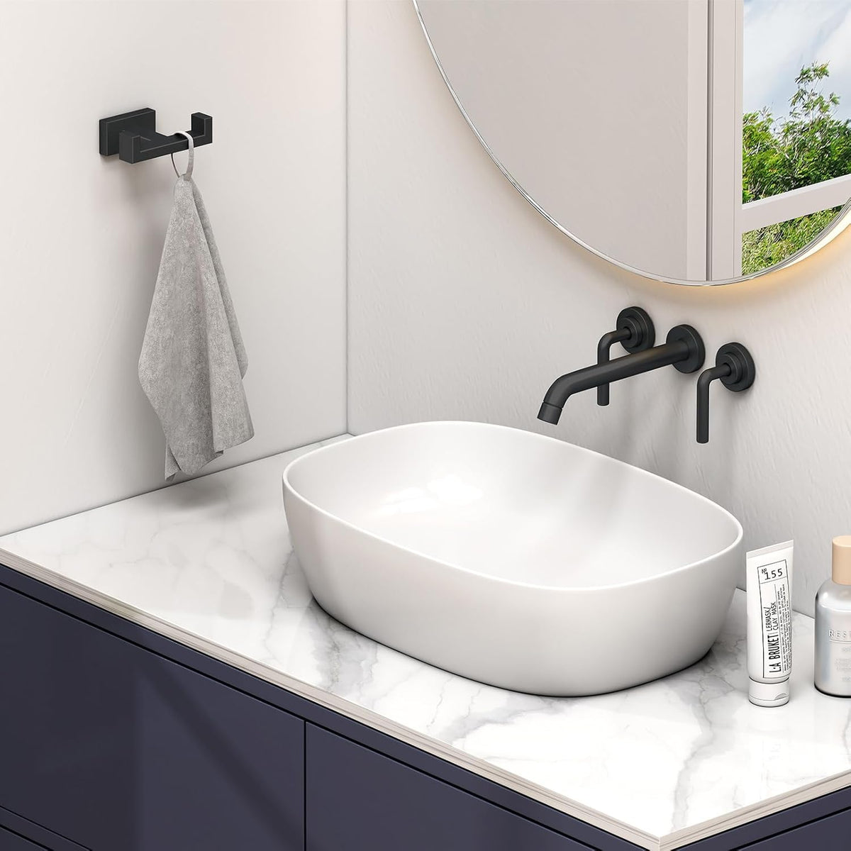 Suyar Matte Black Double Towel Hook, SUS 304 Stainless Steel Bathroom Coat Robe Hook, Hand Towel Holder for Wall