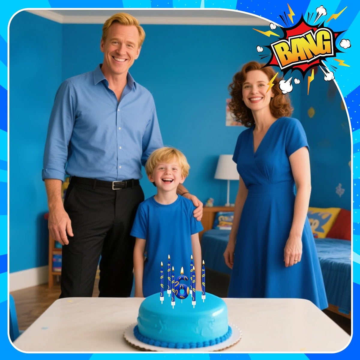 13PCS Birthday Cake Candles Set - Blue and Golden Ring Number Candles with Vibrant Designs for Boys & Girls, Theme Birthday Party Decorations, Cake Toppers for Theme Parties(Number 6)