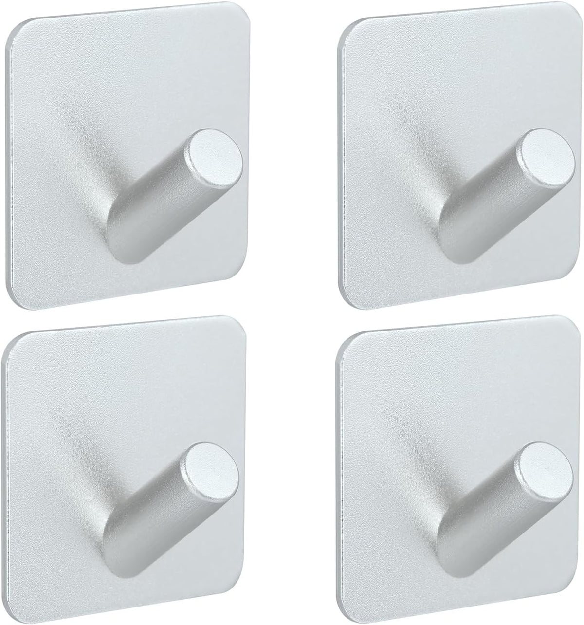 Aluminum Wall Hooks, No Drill Damage-Free Adhesive Hook, Product for Hanging Heavy Duty for Bathroom Kitchen Home (Slanting Square Sliver Hook, 4)