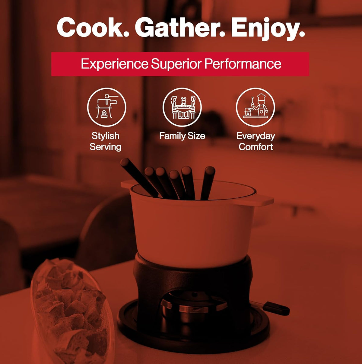 Swissmar Sierra Cast Iron Fondue Set, 1.6 Quart / 1.6 Liter – Perfect for Meat, Cheese, & Chocolate Fondues – Ideal for Family Bonding & Hosting Gifts - 12-Pieces, Matte White