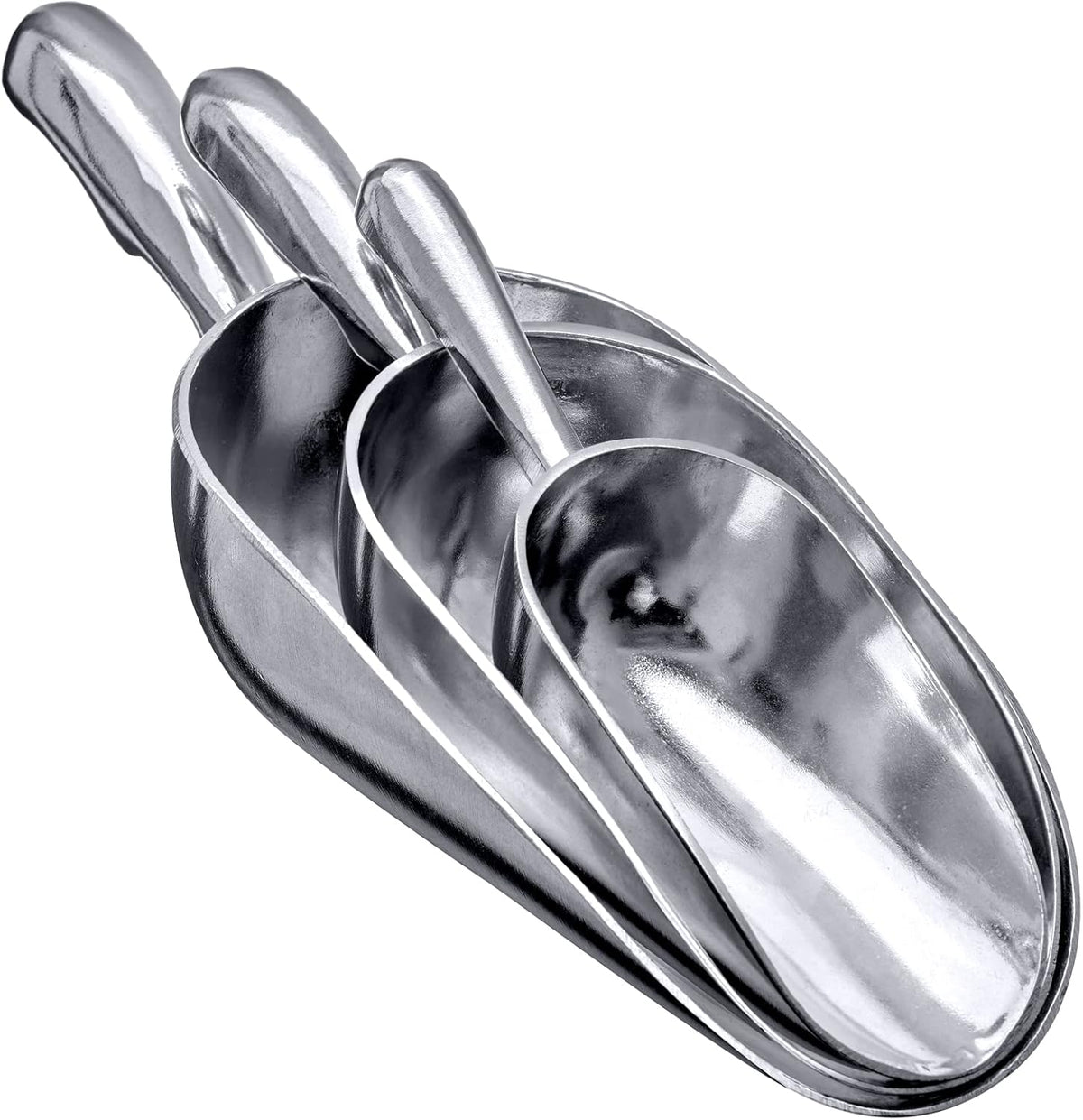 Amazing Abby - Elsa - Aluminum Ice Scoops (3-Piece Set), Cast Aluminum Utility Scoops, 5/12/24-Ounce Capacity, Food-Grade, Good for Home and Commercial Use, NOT Dishwasher-Safe, Hand-Wash Recommended